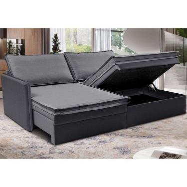 Imagem de Sofá Sem Caixa Retrátil Baú 1,75m Lounge Linho Cinza Escuro Cama Inbox