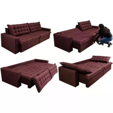 Imagem de Sofá Sem Caixa Retrátil Reclinável 2,95m Cama Inbox França Velusoft Vinho