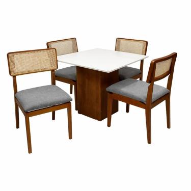 Imagem de Mesa de Jantar Dakota 90x90cm Sem Vidro e 4 Cadeiras Canada em Linho Madeira Cel Móveis Cor Cinamomo Off White com Tecido Cinza