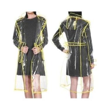 Imagem de Capa De Chuva Transparente Impermeável Com Capuz Para Mulheres E Homen