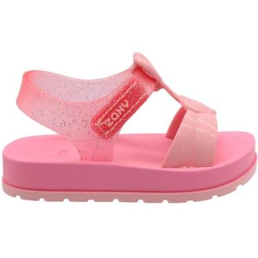 Imagem de Sandália Rasteira Baby Zaxynina Heart Brilho Menina, Rosa, 25