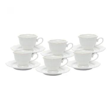 Imagem de Conjunto De 6 Xícaras De Chá Com Pires Em Porcelana Maldivas Fio Doura