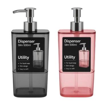 Imagem de Dispenser Detergente Líquido 500ml Com Porta Bucha Esponja - Utility, 