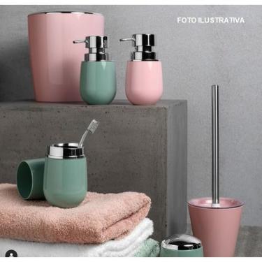 Imagem de Kit banheiro lavabo Rosa quartzo 4 peças OU porta escova de dente, sabonete liquido, cotonete, algodão