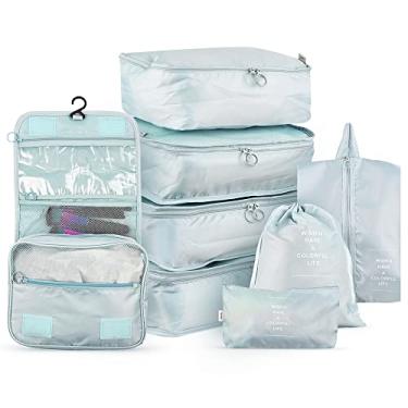 Imagem de LIUXING Sacos de armazenamento 8 peças conjunto organizador de viagem mala conjunto de embalagem estojos de armazenamento organizador de malas portátil roupas sapatos saco arrumado