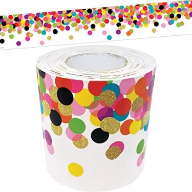 Imagem de Teacher Created Resources Confetti Straight Rolled Border Trim - 15 m - Decore quadros de avisos, paredes, mesas, janelas, portas, armários, escolas, salas de aula, escola e escritórios