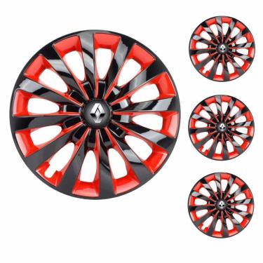 Imagem de Jogo Calota Aro 13 Passat CC Red Elitte Preto Vermelho + Emblema Resinado Renault (Sandero Logan Clio Scenic Megane)
