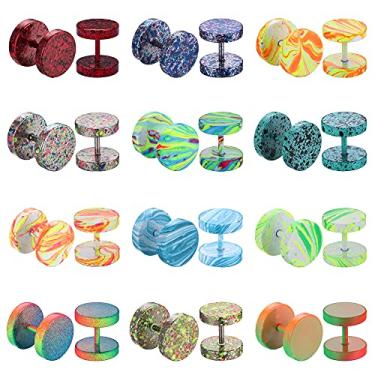 Imagem de FIBO STEEL 12 pares de brincos de calibre falso, brincos de aço inoxidável, para homens e mulheres, falsos, alargadores de orelha túnel