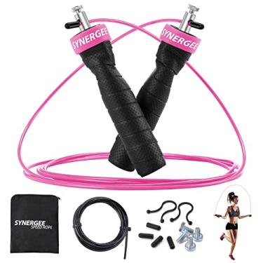 Imagem de Corda de Salto iheartsynergee - Qualidade Premium - Melhor para Treinamento de Fitness MMA - Velocidade - (2) Cabos de 3 m ajustáveis - Rolamentos de Esfera de Aço, Power Pink, Single