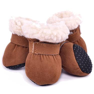 Imagem de Sapatos para cães botas para cães sapatos para animais de estimação botas quentes de inverno sapatos para cães de estimação sapatos para filhotes de cachorro para pavimento quente, conjunto de 4 peças, marrom, M