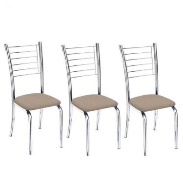 Imagem de Kit 3 Cadeiras Vanessa Cromada Para Cozinha-Assento Suede Bege-Gat Mag