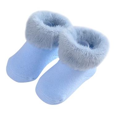 Imagem de Meia de bebê para inverno meias quentes para meninos e meninas meias infantis meias de princesa meias de chão para bebê menino meias de chão (azul, M infantil)