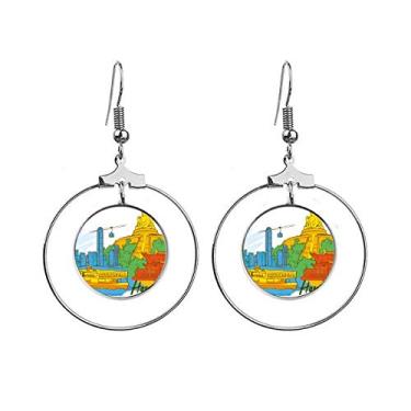 Imagem de China Hong Kong Victoria brincos de aquarela pendentes argola joia círculo gota