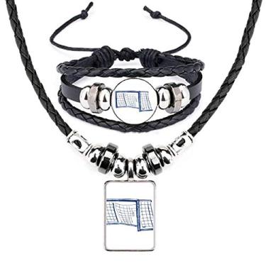 Imagem de Conjunto de joias de couro com padrão de rede de porta de futebol azul