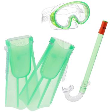 Imagem de Speedo Conjunto de máscara de natação infantil Aqua Quest, snorkel e barbatanas, verde brilhante, grande/GG
