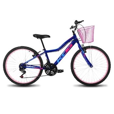 Imagem de Bicicleta Infantil Feminina Aro 24 KOG Alumínio 18V Com Cestinha,Azul Signos e Rosa
