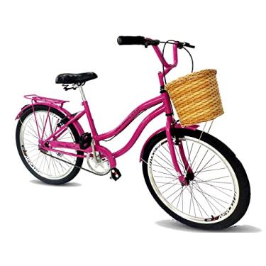 Imagem de Maria Clara Bikes, Bicicleta retrô aro 24 com cestinha tipo vime s/marcha pink