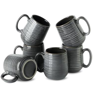 Imagem de Hasense Conjunto de 6 canecas de café de cerâmica, xícaras de café grandes de 350 ml, caneca com alça grande para café, chá, leite e cacau quente, fácil de segurar e limpar, seguro para lava-louças e