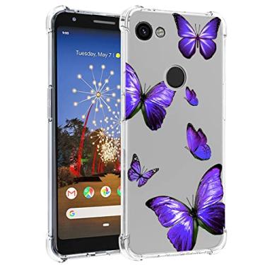 Imagem de Zoeirc Capa para Pixel 3A XL G020C G020G Capa transparente para meninas e mulheres, capa protetora transparente de TPU macio à prova de choque para Google Pixel 3A XL (borboleta roxa)