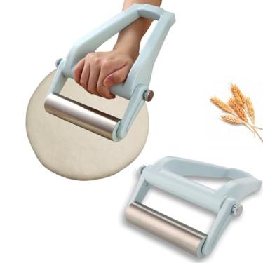 Imagem de AZpxZpy Rolo de massa com design ajustável para economia de mão de obra, rolo de massa de aço inoxidável de 15 cm, ideal para assar cozinha doméstica, pizza, pastelaria, macarrão, fondant, torta,
