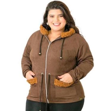 Imagem de Jaqueta Parka Feminina Com Capuz e Bolsos Suede Plus Size-Feminino