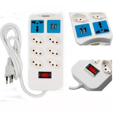 Imagem de Régua De Energia 7 Tomadas 2 Saídas Usb Branco Universal - Guiro