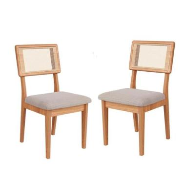 Imagem de Kit 2 Cadeiras Estofadas com Encosto de Tela MDF Freijó Bege Rústico -