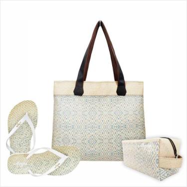 Imagem de Kit Casual Feminino Azul-Marfim com Bolsa, Necessaire e Chinelo, Magic