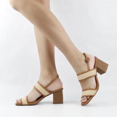 Imagem de Sandália Salto Bloco Tira Larga - Div Comp Antonie, Palha ambar, 37