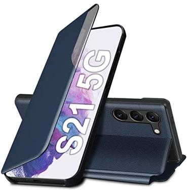 Imagem de Capa flip para Galaxy S21 para Samsung Galaxy S21 5G, capa de couro slim fit transparente para Samsung S21 capa de telefone com suporte, resistente, resistente à prova de choque (6,2 polegadas, 2024)
