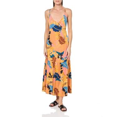 Imagem de Angie Vestido longo feminino frente única com anel nas costas, Dourado, laranja, M