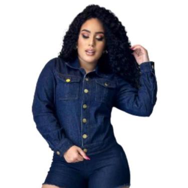 Imagem de Jaqueta Jeans Casaco feminino P-GG - karha jeans, Azul escuro, G