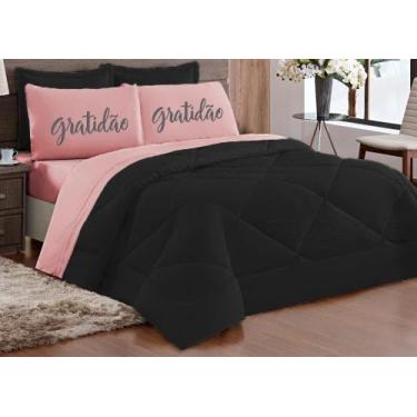 Imagem de Kit Edredon dupla face Casal King 05 Peças ROSA PRETO - GRATIDÃO - DUC