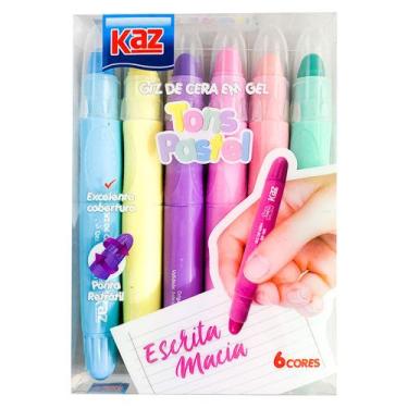 Imagem de Giz de Cera em Gel 06 Cores Com Ponta Retrátil - 3 Modelos - Kaz, Past