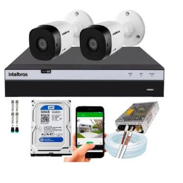 Imagem de Kit CFTV Intelbras HD 2 Câmeras VHC 1120B DVR MHDX 3104 C/HD 500gb