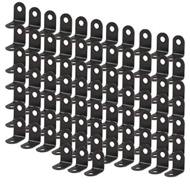 Imagem de uxcell 80 peças suporte angular metal 12 x 12 mm preto suporte fixação de canto em forma de L suporte de suporte de canto direito suporte de prateleira protetor de canto com parafusos para móveis