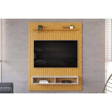 Imagem de Painel Quarto p/ TV até 55 Pol Aston Ripado c/ 1 Prateleira e 2 Nichos 134x168cm Cedro/Bali - DJ Móveis