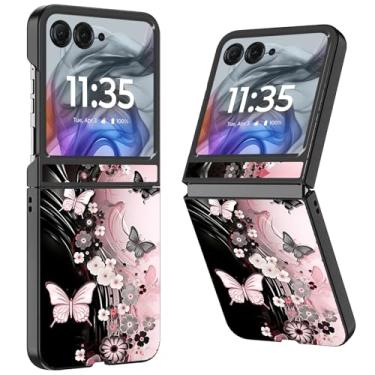 Imagem de WZCJDHMJ Capa para Motorola Razr 2025/2024, fina, fina, rígida, policarbonato, antiarranhões, capa protetora à prova de choque para Moto Razr 50 flores borboletas dançantes