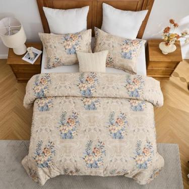 Imagem de Conjunto de edredom Unicinens King Size - Damasco vintage, leve, quente, respirável, para todas as estações, edredom acolchoado macio e fofo com 2 fronhas, marrom/azul