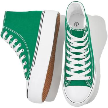 Imagem de FRACORA Tênis feminino de lona de cano alto branco e preto com cadarço, Verde, 40