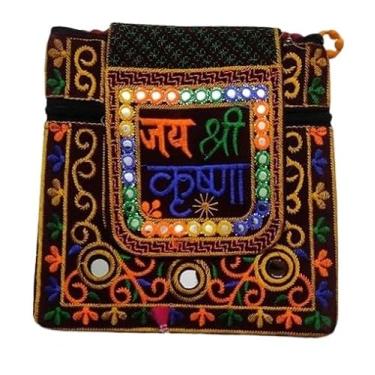 Imagem de Jai Shree Krishna Kdhai Work Jaipuri Sling Bag, para mulheres e meninas, item de presente indiano casamento nupcial, bolsa de algodão para meninas, carteira de mão, lenços bonitos para mulheres,