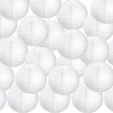 Imagem de Treela Pacote com 30 lanternas de papel brancas chinesas japonesas lanternas decorativas de pendurar com bolas de papel redondas para decoração de casa de casamento, festa de aniversário, decoração de
