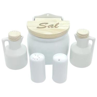 Imagem de Kit Cozinha 5 pçs - 2 Galheteiros, Saleiro, Paliteiro + Saleiro Parede