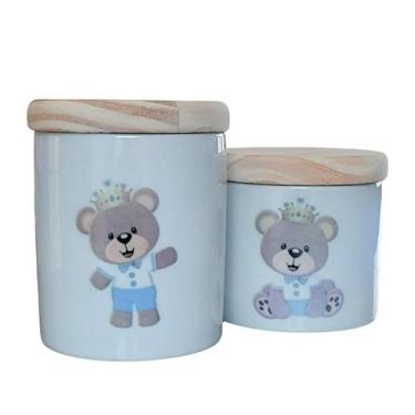 Imagem de Kit higiene bebê Príncipe Ursinho 2 potes - Peças Porcelana Tampas Pin