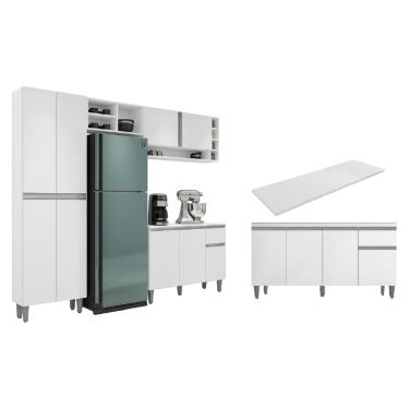 Imagem de Armário de Cozinha Vanessa com Balcão Tati 150m com Tampo MDP Branco - AJL 