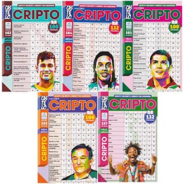 Imagem de Kit 5 Livros de Passatempos Criptograma 100% Cripto Criptex Puzzle Rac