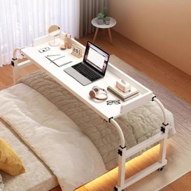 Imagem de Mesa de cama móvel, mesa de computador com rodas, bandeja de comida de altura ajustável, mesa de hospital móvel com rodas, mesa de bar