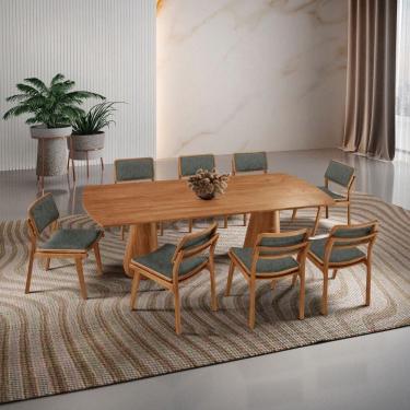 Imagem de Mesa De Jantar Noronha 220cm Madeira Tampo Barril 8 Cadeiras Eva Jade / Imbuia Nat.