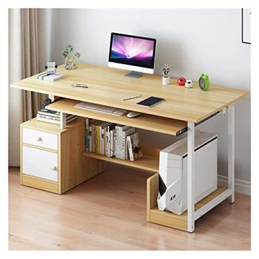 Imagem de AKALNNB Mesa de estudo, mesa de escrita, escritório doméstico, mesa de computador com bandeja de teclado e suporte de CPU, mesa multifuncional para escrita, laptop, estação de trabalho com gavetas de