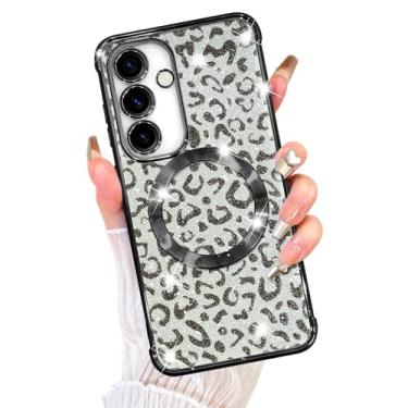 Imagem de Fiyart Capa projetada para Samsung Galaxy S23 FE, compatível com MagSafe Cheetah Print Plating Proteção da câmera com glitter magnético transparente leopardo para mulheres meninas telefone bumper 6,4